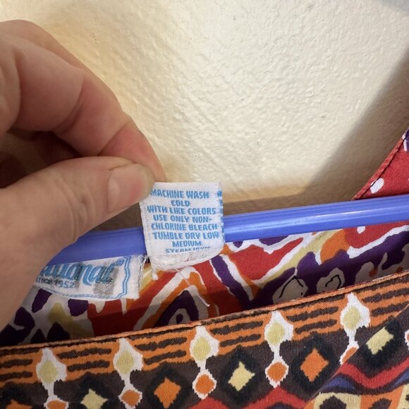 Vtg Womens Cotton MuMu Red Aztec Midi Dress 2X Short Sleeve Pockets Multicolor - Picture 4 of 9